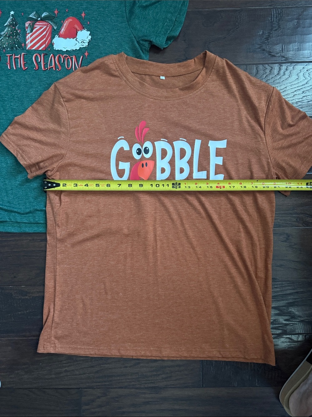 Womens Pair of Holiday Tees-- 'Gobble' Orange Graphic Tee/XMAS Green Graphic Tee - Picture 7 of 10